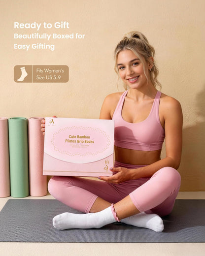 ALLIVE Pilates Socks with Grips for Women, Breathable Soft Non Slip Cute Yoga Socks for Studio or Home, Gift-Ready Set