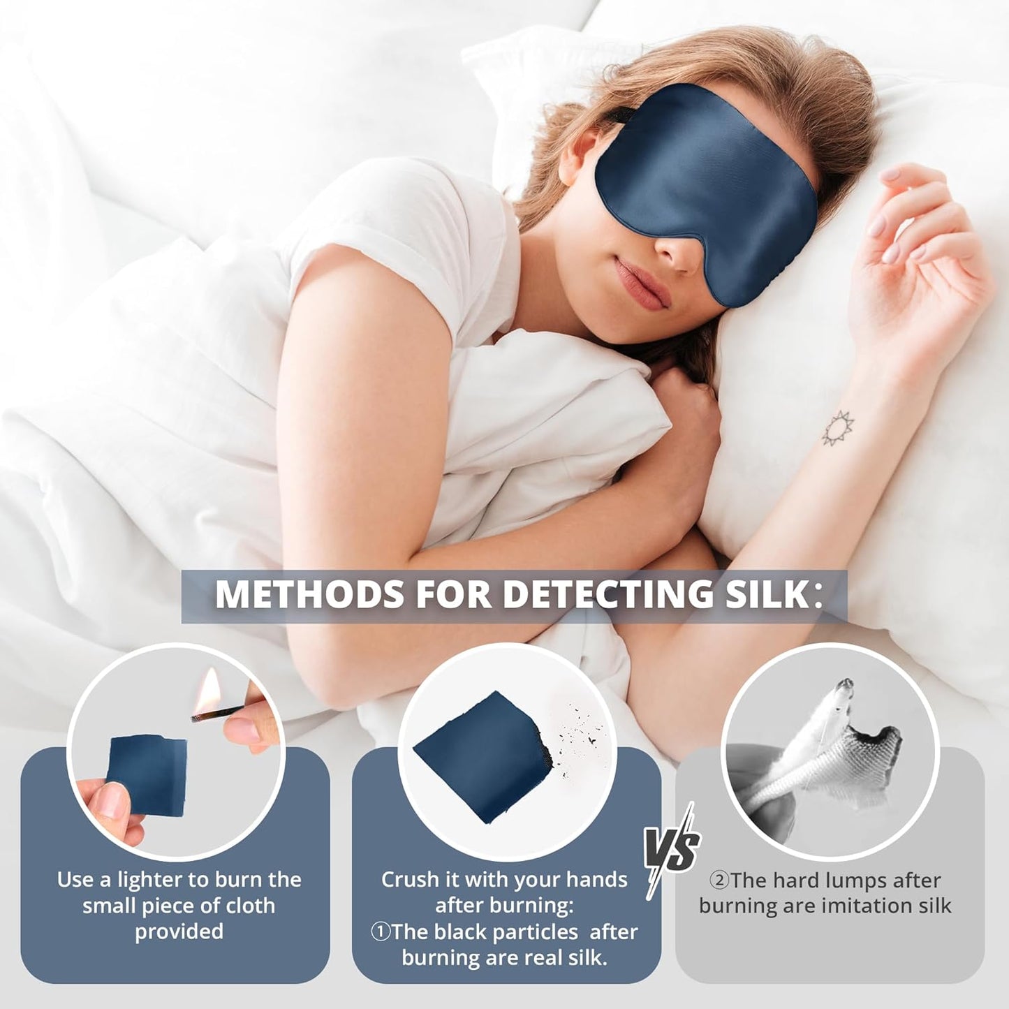 Sleep Mask, Silk Eye Mask for Sleeping with Adjustable Strap, Satin Blackout Sleeping Eye Mask for Men&Women, Comfortable Blindfold Eyeshade for Night Sleep(Black)
