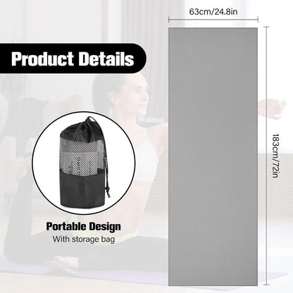 MoKo Hot Yoga Towel, Non-Slip Yoga Mat Towel with Grip Dots, 74.4"×27.3" Yoga Mat Cover for Pilates, Fitness, Meditation, Swimming Pool, Beach, Travel Yoga Mat with Corner Pockets, Gray