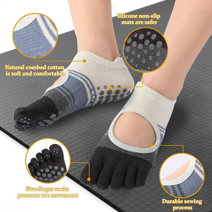 Pilates Socks with Grips for Women,Yoga Socks, Non-Slip Yoga Sock with Toe Separators, Pilates Non Slip Sock