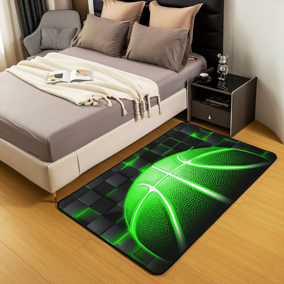 jejeloiu Basketball Living Room Rugs for Bedroom 5x7 Kids Gaming Sports Decor Carpet for Boys Girls Teens Ball Games Area Rug Soft Gift for Basketball Lover Grey and Black Room Decor
