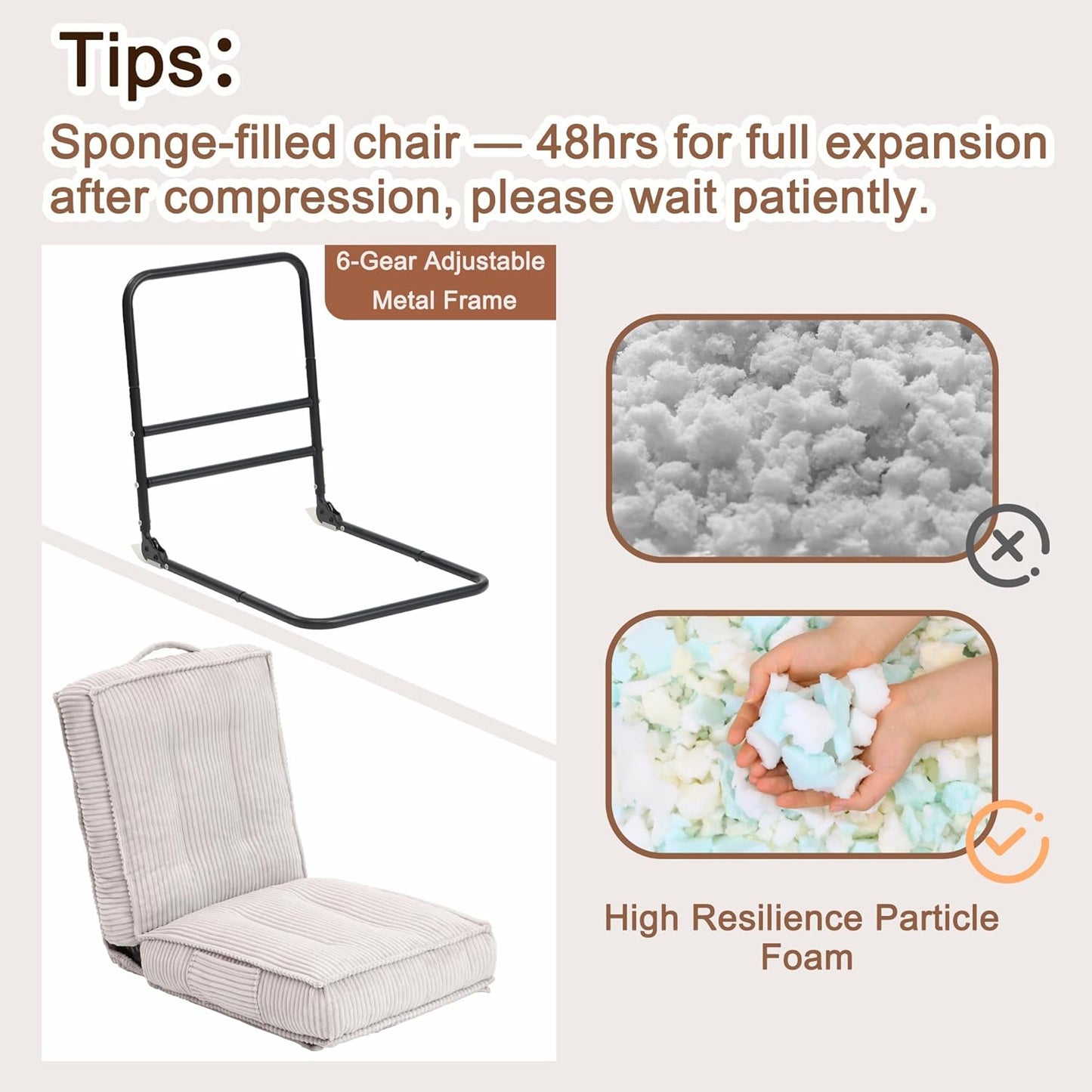 Adjustable Floor Chair with Back Support, 6-Position, Folding Japanese Meditation Tatami Chair, Comfy Gaming Chairs for Adults, Accent Sofa Reading Chairs, Living Room, Bedroom, Coffee