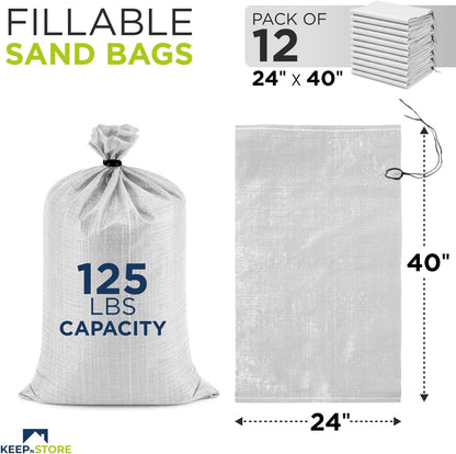Heavy Duty Sand Bags Pack of 3, White Empty Sandbags with Built-In Ties, Woven Polypropylene UV Protection 1600 Hours, Fillable Sand Bags for Flood Control, Weight, 10x14 inches, 15 Pounds Volume