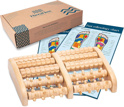 TheraFlow Foot Roller for Plantar Fasciitis Relief and Neuropathy Pain Relief for Feet - Wooden Foot Massager Roller Acupressure Tool with Reflexology Chart - Mom Gifts for Women and Men