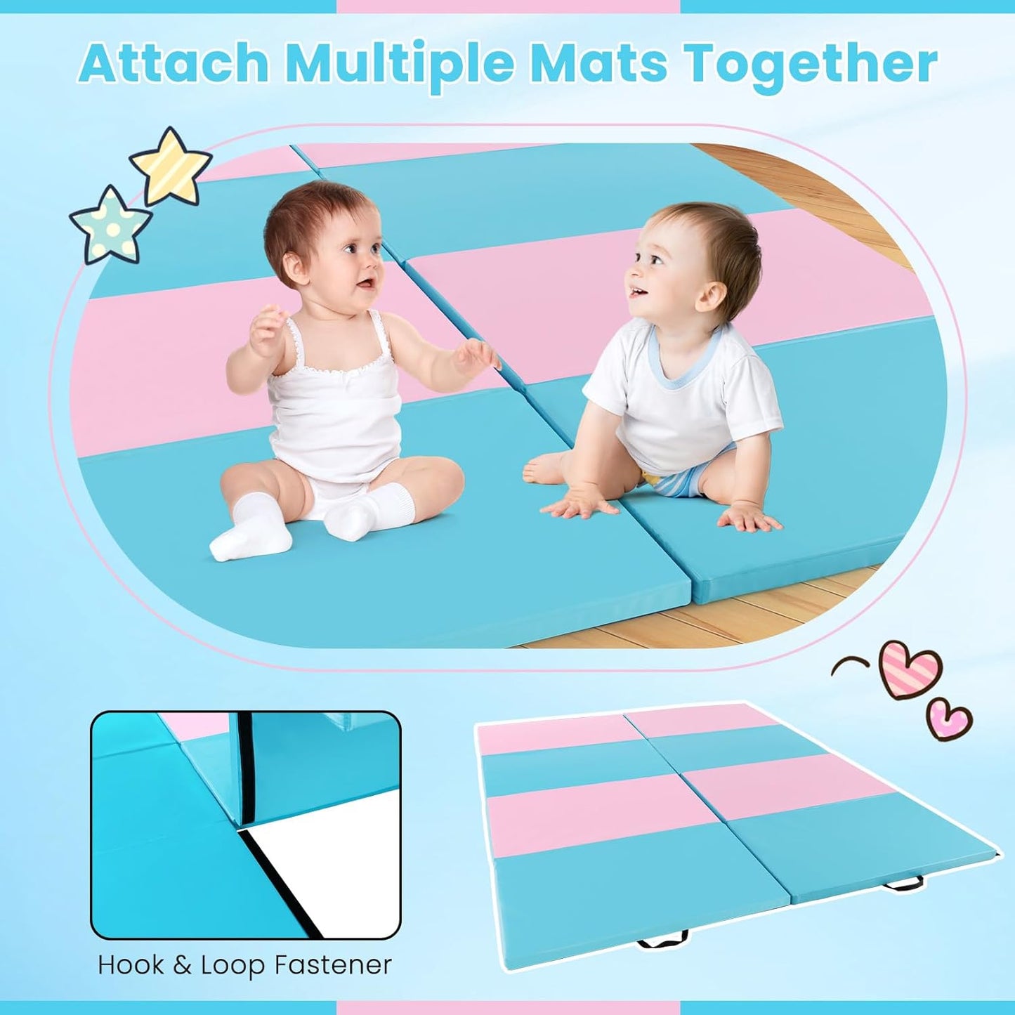 Giantex 4'x10'x 2" Gymnastics Mat, 4-Panel Folding Aerobics Exercise Mat w/Hook & Loop Fastener, Carrying Handle, Portable Tumbling Mat for Stretching Yoga Cheerleading Martial Arts