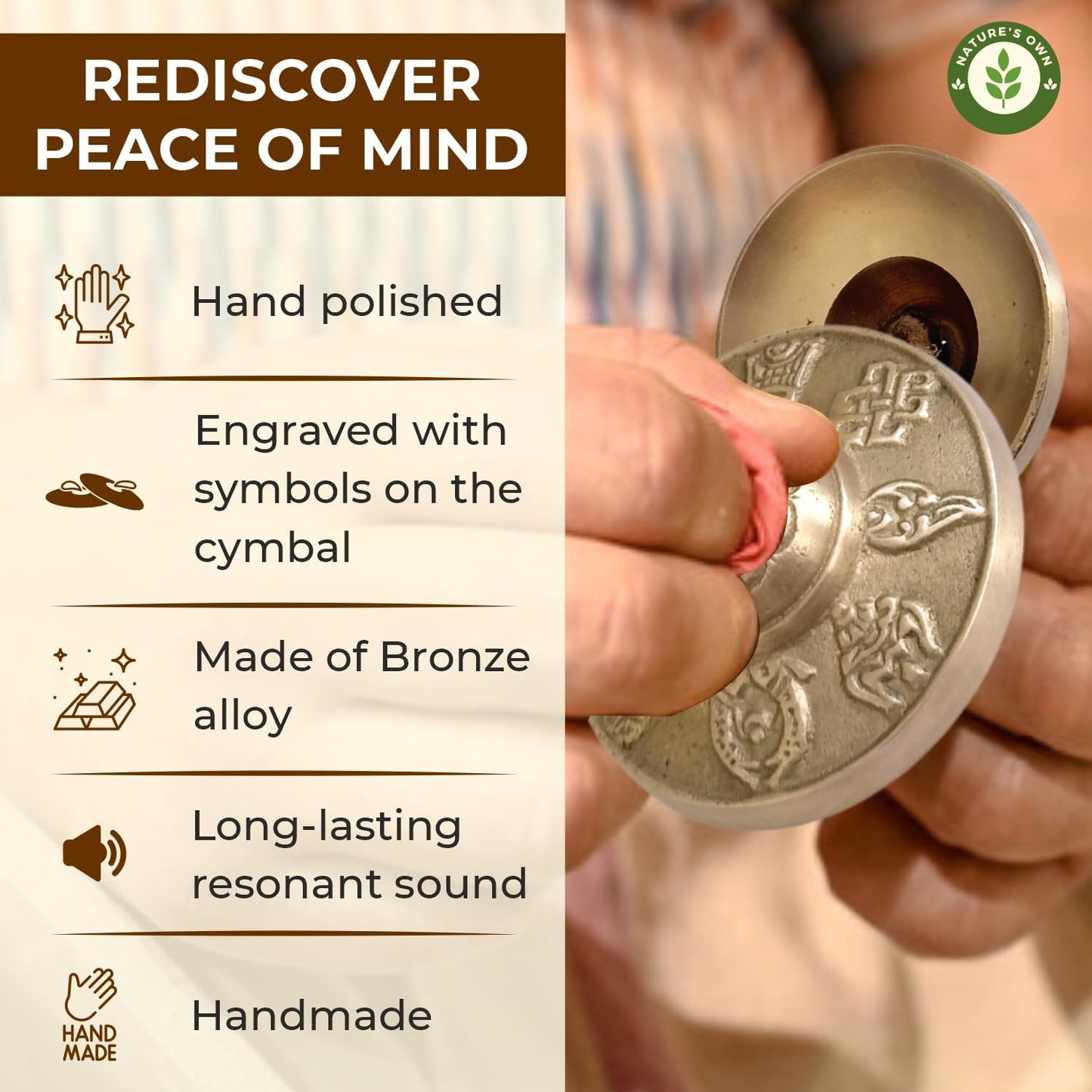 Tibetan Tingsha Bells Cymbals Meditation Chime Bells, 6.3 cm Percussion Instrument, with Cloth Bag, Embossed 8 Lucky Symbols, Ideal for Yoga, Mindfulness, Spiritual Healing, and Sound Therapy