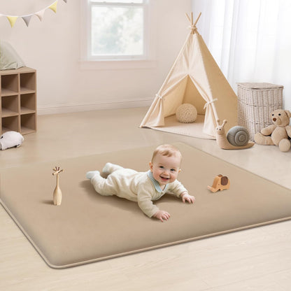 PapaMama Baby Play Mat,1.3" Thick Memory Foam 50x50 Soft Velvet Playpen Mat for Kids,Infants,Toddlers,Tummy Time Crawling Mats with Non-Slip Bottom,Yoga,Tatami,Nursery Rug(Sky Blue)