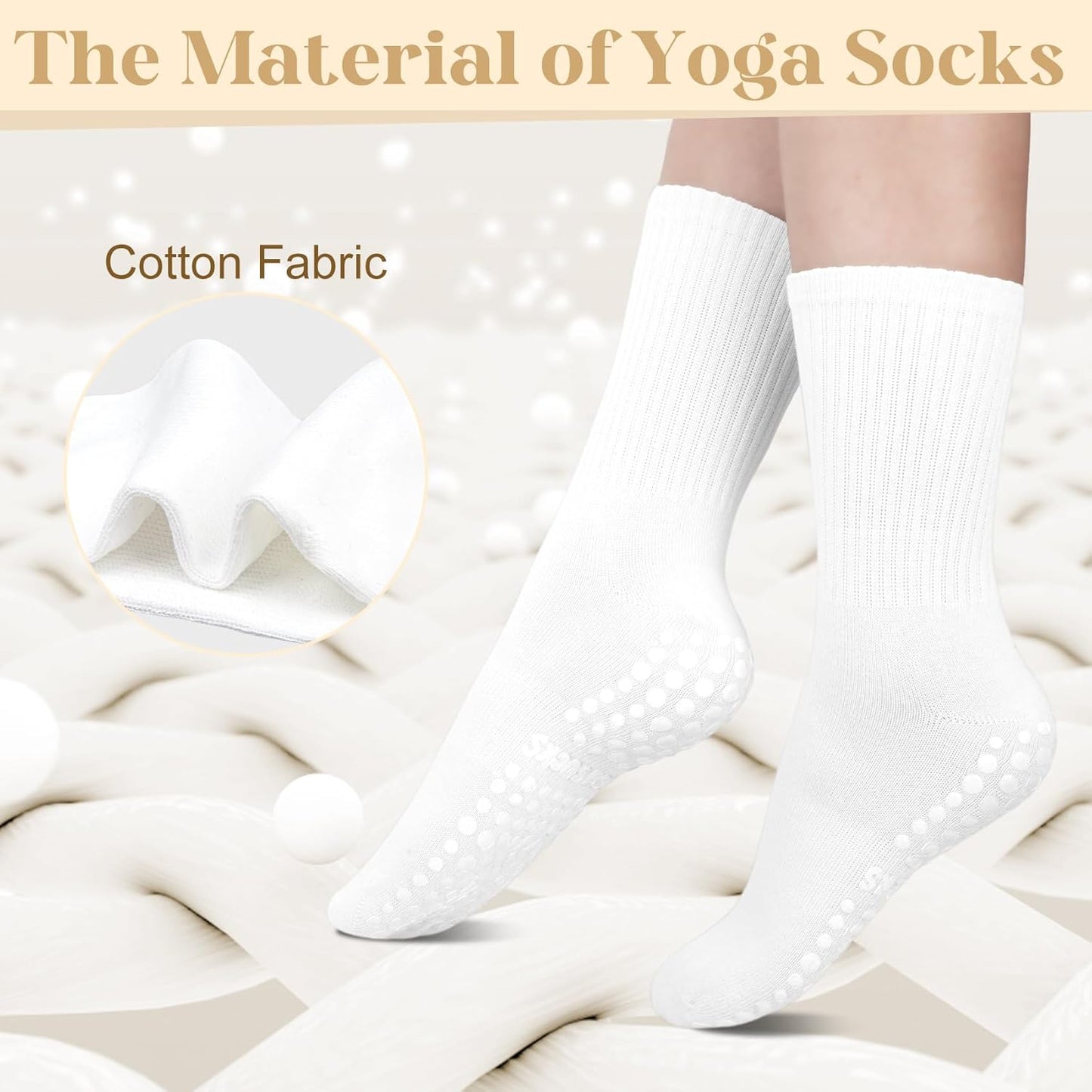 Justay 6 Pairs Pilates Socks with Grips for Women Soft Non Slip Crew Cotton Athletic Workout Barre Hospital Yoga Socks