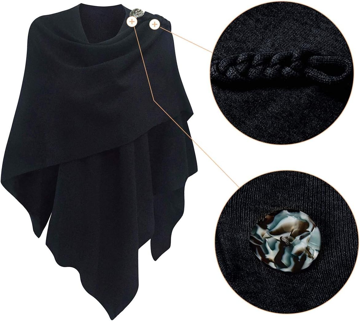 PULI Womens Large Cross Front Poncho Sweater Wrap Topper Knitted Elegant Shawls Cape for Fall Winter