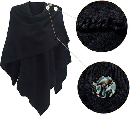 PULI Womens Large Cross Front Poncho Sweater Wrap Topper Knitted Elegant Shawls Cape for Fall Winter