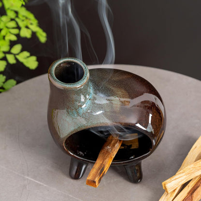 MOUGIGI Terracotta Palo Santo Holder - Modern Chiminea Incense Burner for Yoga, Meditation, and Energy Cleansing - Wood Sticks Dish, Sage Ash Catcher, Smudge Bowl, Cone Burner - Unique Meditation Gift