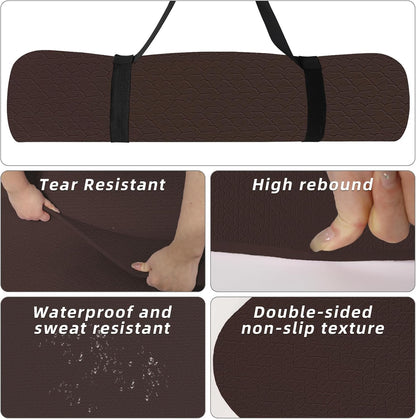 Yoga Mat Extra thick 8mm Exercise mat, Soft Lightweight TPE Fitness Mat with strap, High Elasticity, Anti-fatigue,non-slip mat for Women, Yoga, Camping, Travel, Gym & Outdoor | 72"L x 0.32"Th