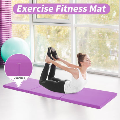BLKMTY Gymnastics Mats - 2'x6' Folding Exercise & Yoga Mat with Carrying Handles for Kids' Tumbling & Home Gym