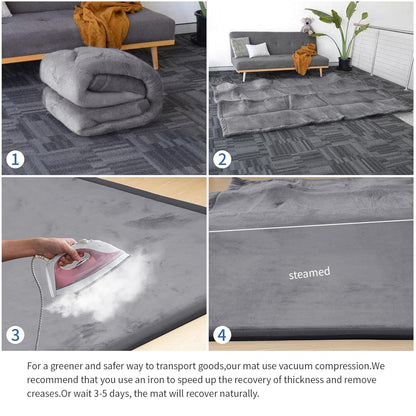 Baby Play Mat for Floor,1.3" Thick Memory Foam Tummy Time Mat,Soft Coral Velvet Nursery Rug,Large Non Slip for Crawling,Toddlers,Infants,Kids,Yoga & Tatami Style for Living Room(Dark Gray)