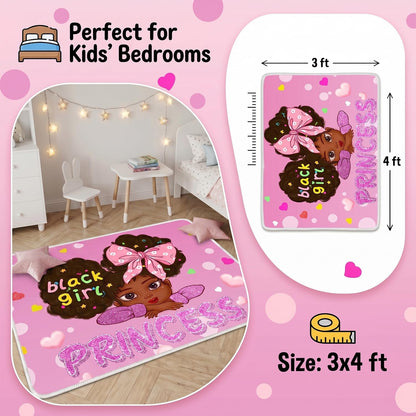 Black Girl Area Rug for Bedroom African American Rugs for Room Princess Carpet Kids Rugs for Bedroom African Girls Carpet for Living Room Teen Girls Yoga Mats, Pink, 4'×5'