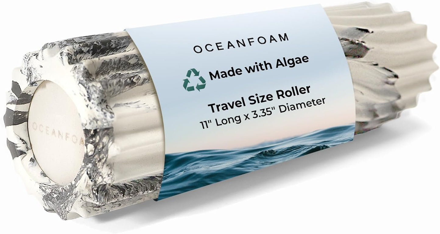 Oceanfoam Ripple Travel Foam Roller (11" x 3.35") Firm Mini Foam Roller for Physical Therapy, Deep Tissue Massage, Back Pain - High Density, Ergonomic Wave Textured - Yoga, Pilates, Exercise (Natural) - Colors A