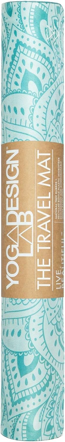 YOGA DESIGN LAB | Travel Yoga Mat | 2-in-1 Mat+Towel | Lightweight, Foldable, Eco Luxury | Ideal for Hot Yoga, Bikram, Pilates, Barre, Sweat | 1.5mm Thick | Includes Carrying Strap!