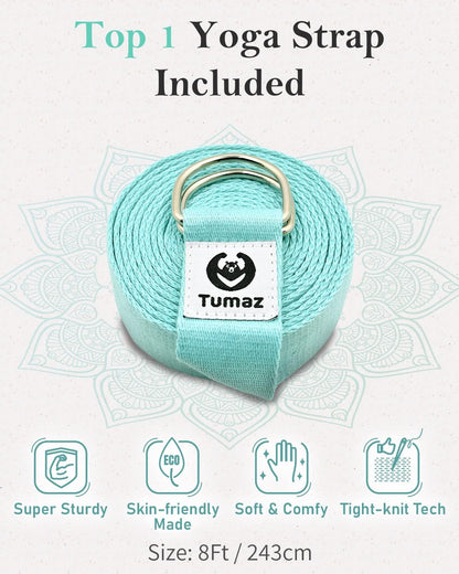 Tumaz Yoga Bolster Set - Rectangular Bolster Pillow for Restorative Yoga, Soft Meditation Pillow with Carry Handle and 8-Feet Strap, Machine Washable Cover