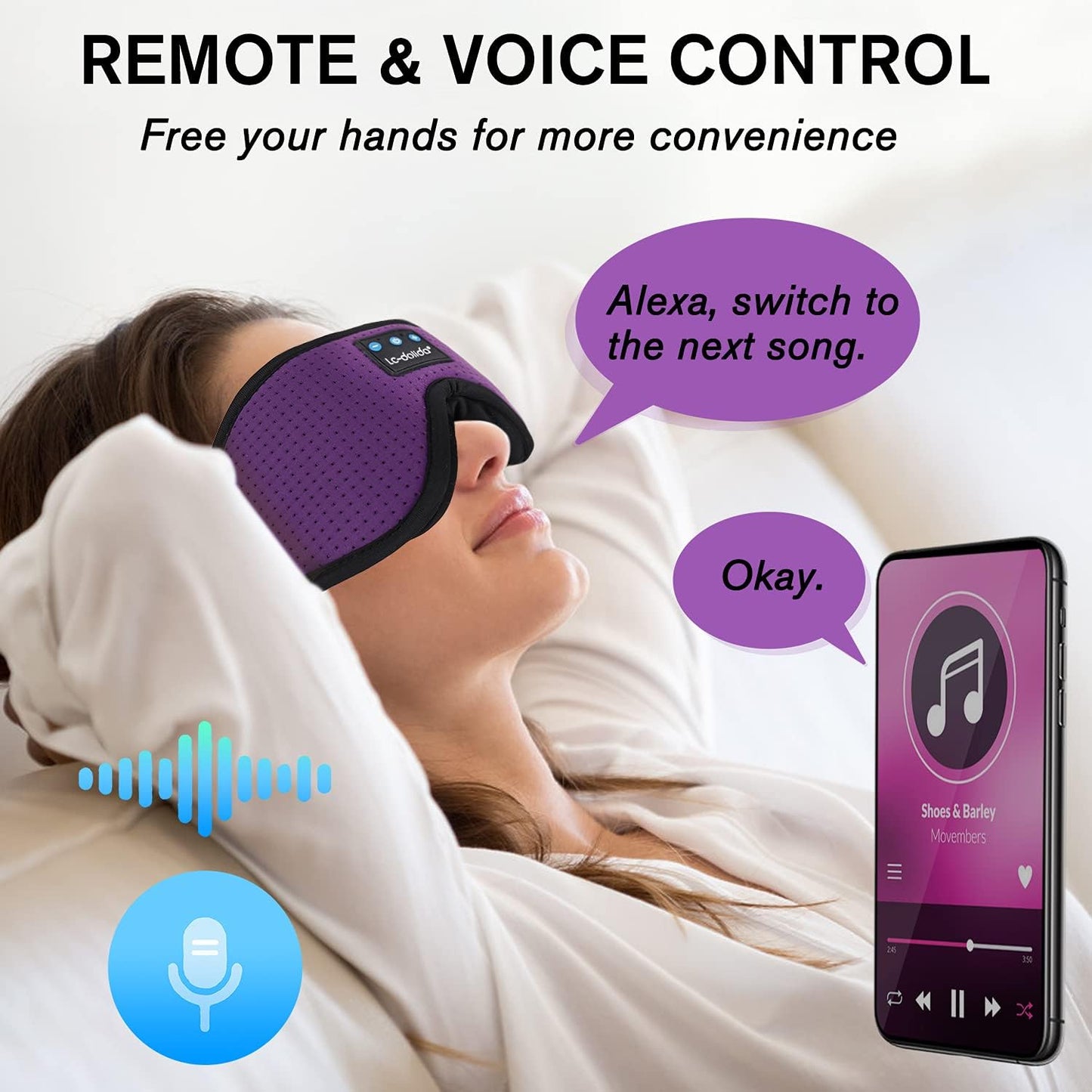LC-dolida Sleep Headphones, 3D Sleep Mask Bluetooth Wireless Music Eye Mask, Sleeping Headphones for Side Sleepers Sleep Mask with Bluetooth Headphones Ultra-Thin Stereo Speakers Perfect for Sleeping