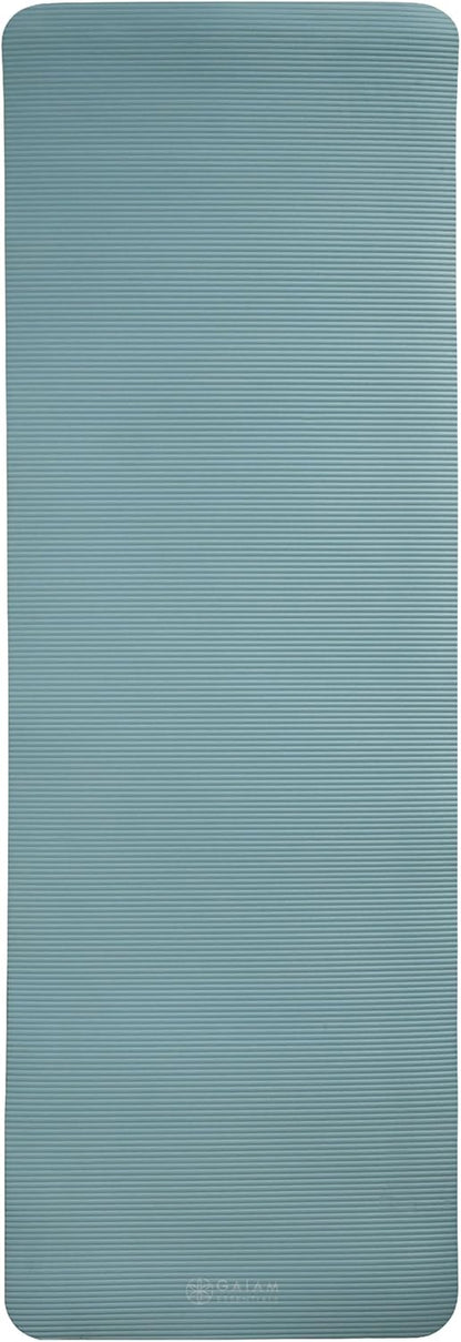 Gaiam Essentials 2/5" Thick (10mm) Yoga & Pilates, Fitness & Exercise Mat with Easy-Cinch Carrier Strap Cusion Support For Fitness and Gym Workouts