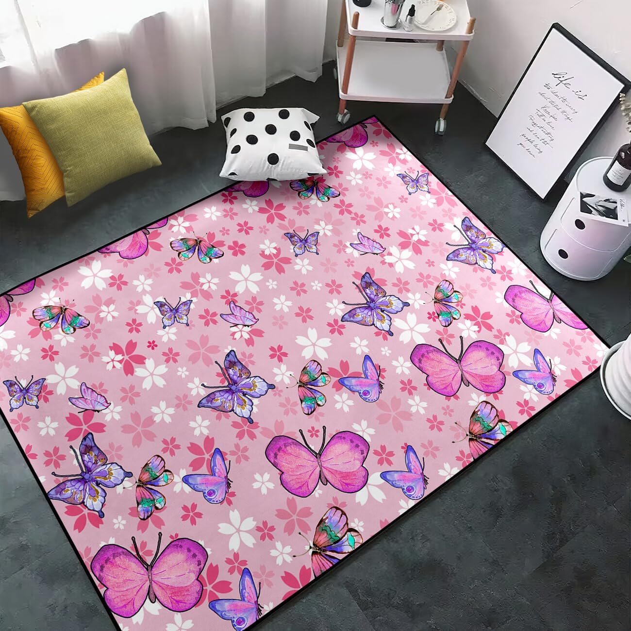 Black Girl Area Rug for Bedroom African Black Girls Floor Rugs for Living Room Playroom Cartoon Art Home Decor Soft Yoga Mats for Women Afro Purple 47" x 31" (2.7 x 3 Feet)