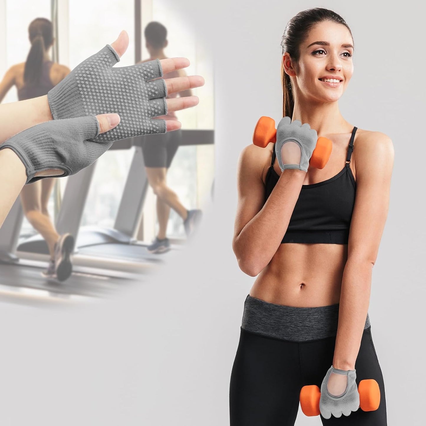 2 Pairs Non Slip Yoga Gloves Socks Set, Women Fingerless Gym Gloves and Pilates Socks for Fitness Exercise Yoga