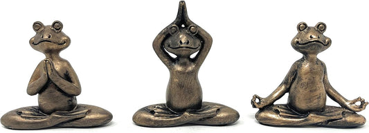 Nature's Mark 3" H Mini Yoga Frog Resin Statue Figurine Set of 3 Home Decorative Accent Décor