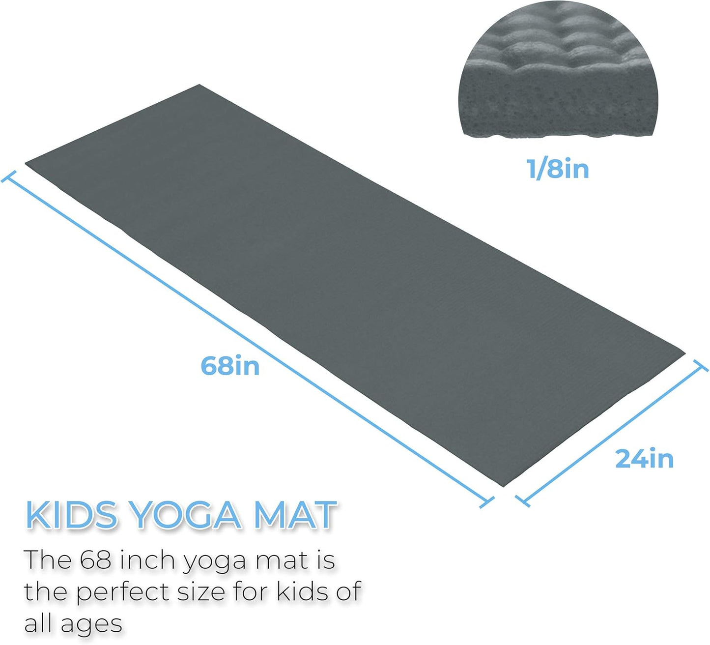 10-Pack Kid-Friendly Yoga Mat, 68" x 24" Non Slip Exercise Mat, 4mm Non Toxic Yoga Mats for Kids, Easy to Clean, Bulk Workout Mats for Schools, Classrooms, and Studios
