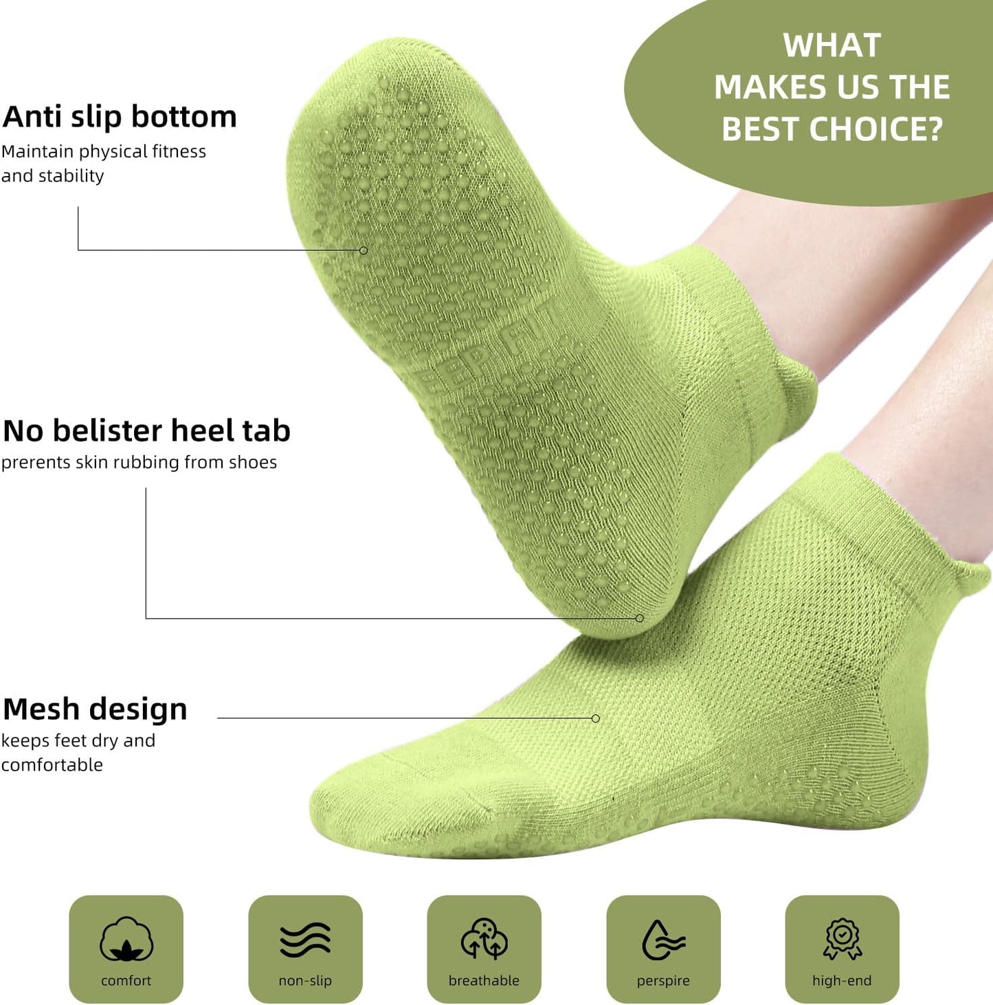 Acetin 4 Pairs Grip Socks Pilates Socks for Women