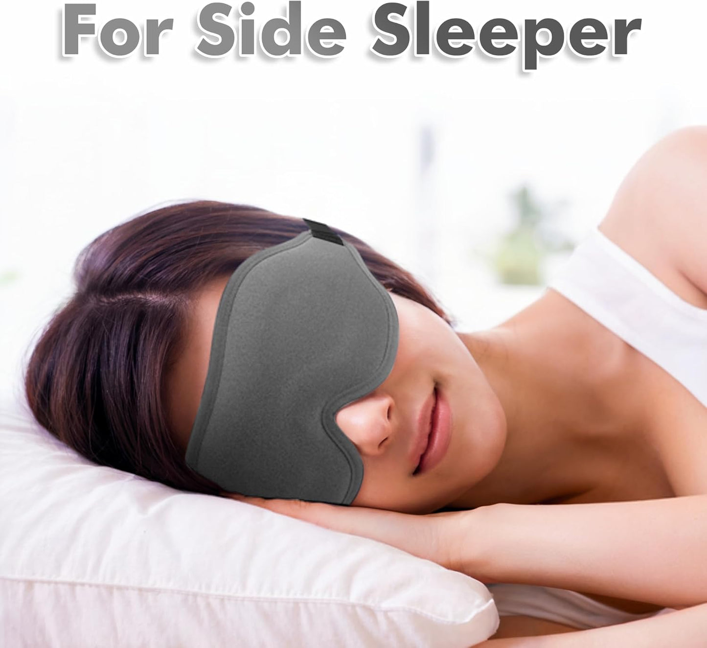 Sleep Eye Mask for Men Women, Sleeping Mask for Side Sleeper, Travel Blackout Night Blindfold Eye Shade Cover with Adjustable Strap (Black)
