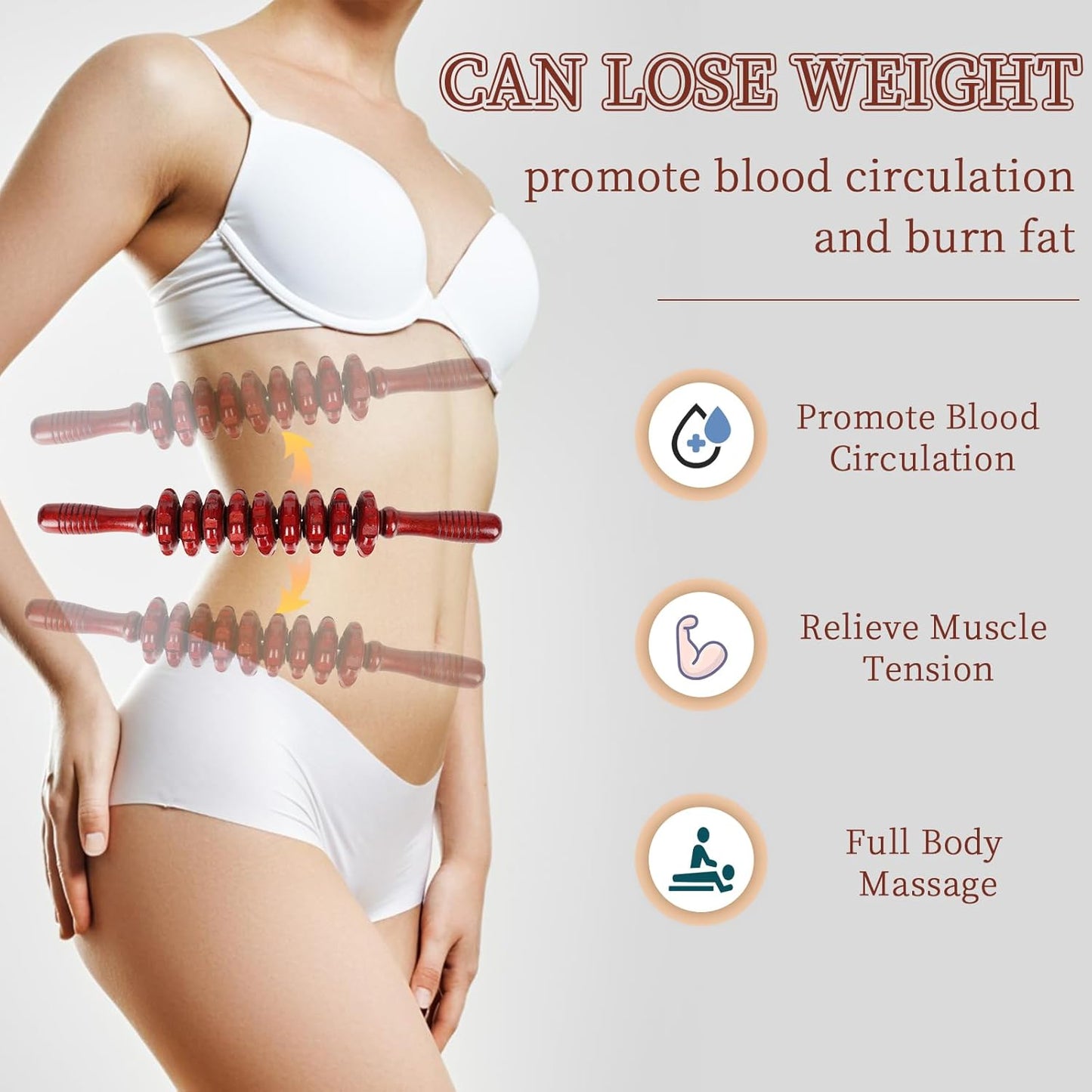 Liitrton Manual Wooden Fascia Massage Roller Trigger Points for Release Cellulite Sore Muscle Blasting (Straight-9-Wheel)