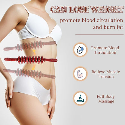 Liitrton Manual Wooden Fascia Massage Roller Trigger Points for Release Cellulite Sore Muscle Blasting (Straight-9-Wheel)