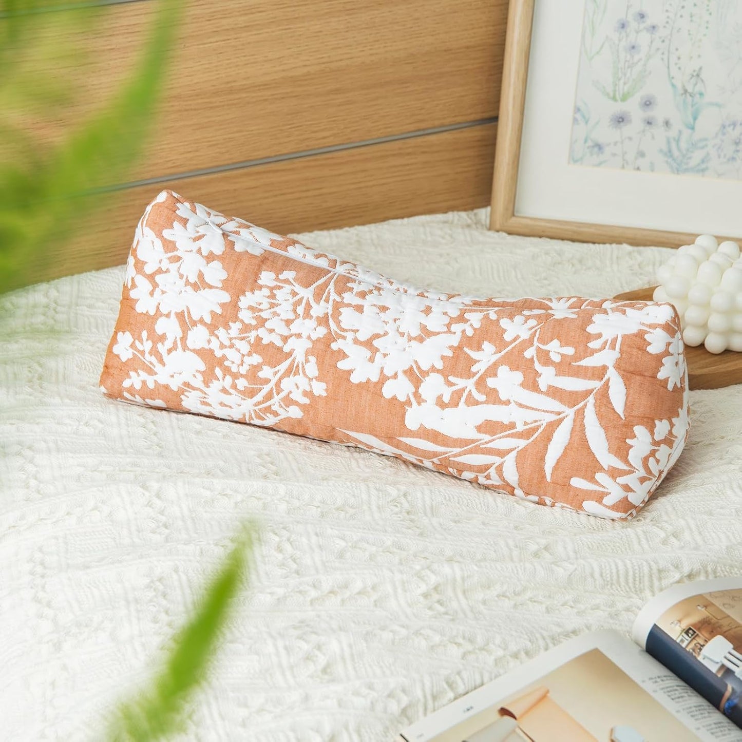 Buckwheat Neck Support Pillow Cervical Neck Cylinder Bolster Pillow,Buckwheat Hulls Adjustable Roll Pillow,Neck Pain Relief for Back and Side Sleepers Round Pillows for Lunch Break Orange, 6*15 inch