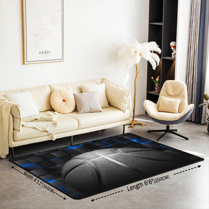 jejeloiu Basketball Living Room Rugs for Bedroom 5x7 Kids Gaming Sports Decor Carpet for Boys Girls Teens Ball Games Area Rug Soft Gift for Basketball Lover Grey and Black Room Decor