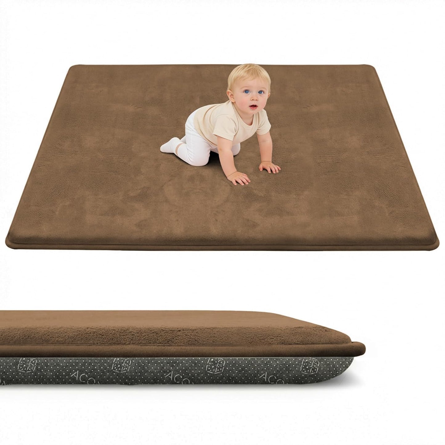 ACOMOPACK 1.3" Thick Baby Play Mat for Floor 79x118"-Large Water-Repellent&Non-Slip Memory Foam Mat for Kids,Toddlers,Soft Velvet Nursery Rug for Tummy Time&Crawling,Yoga,Tatami Style(Blue)