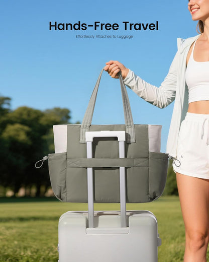 LOVEVOOK Gym Tote Bag for Women, Puffy Yoga Mat Bag with Large Cup Holder & Wet Pocket, Work Nurse Bag for Travel Workout