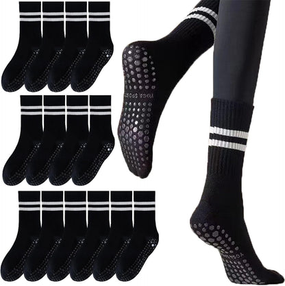 Tergy 8 Pairs Long Yoga Socks with Grip for Women Anti Skid Gripper Socks No Slip Socks for Pilates, Barre, Dance,Yoga