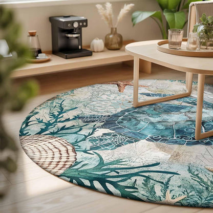 Libaoge Round Area Rugs 3 ft Indoor Aloha Mats Sea Turtle Ocean Animal Nautical Map Soft Living Room Bedroom Unique Carpet Woman Yoga Mat Home Decor