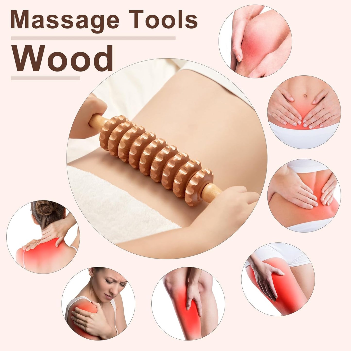Xokocli Cellulite Massage Tool Wood Therapy Massage Tools Body Roller Cellulite Roller Fascia Blaster Lymphatic Drainage Massager for Legs Thighs Muscle Relief Recovery(White 12-Wheel)