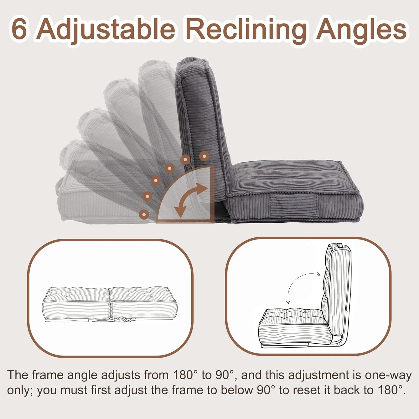 Adjustable Floor Chair with Back Support, 6-Position, Folding Japanese Meditation Tatami Chair, Comfy Gaming Chairs for Adults, Accent Sofa Reading Chairs, Living Room, Bedroom, Coffee
