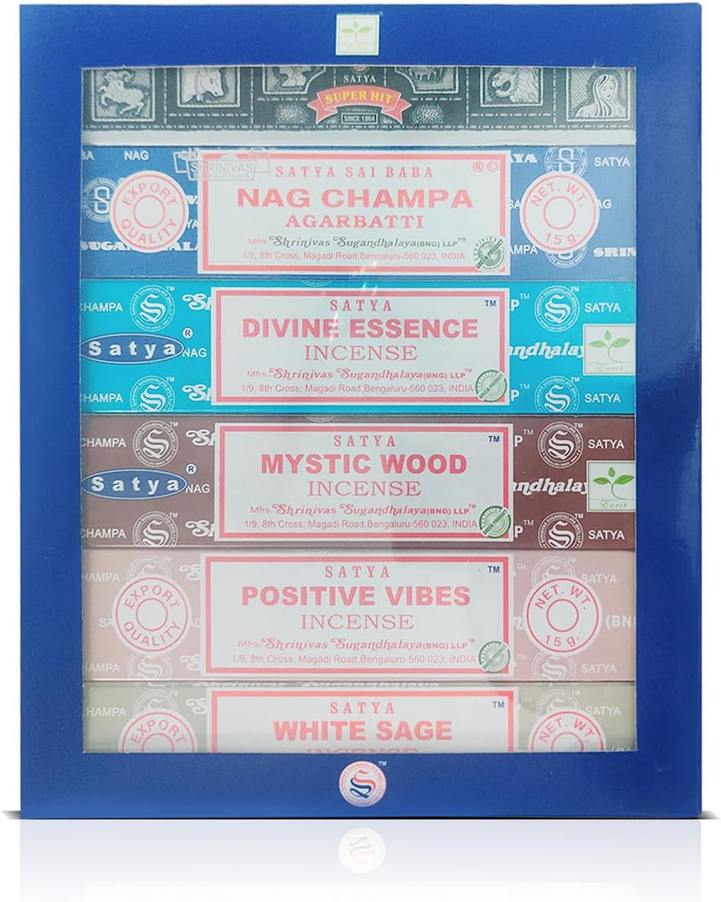 Satya Incense Gift Set Nag Champa, Super hit, Dragon's Blood, Sandalwood, Patchouli, Lavender, Positive Vibes, 15 g