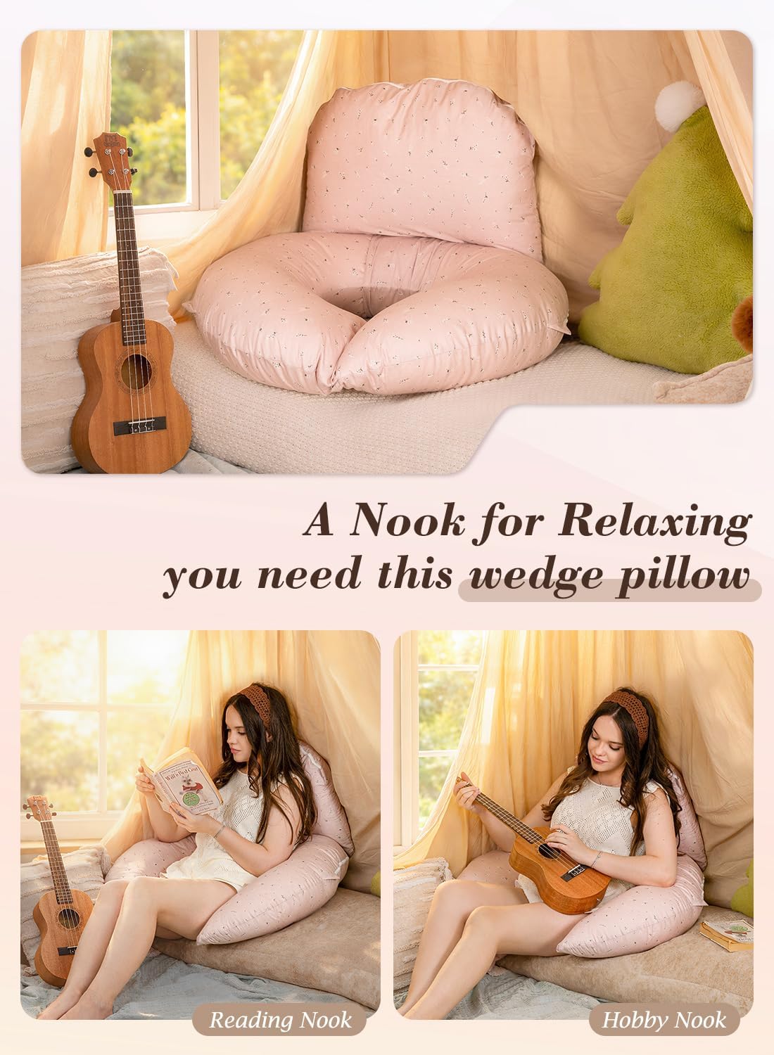 INSEN Wedge Pillow Set for Sleeping and After Surgery, Use for Acid Reflux, Reading and Relaxing, Headboard Pillow for Sitting in Bed