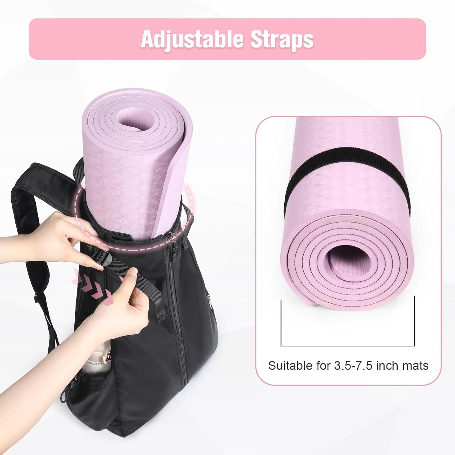 WOMACO Yoga Mat Bag, Adjustable Yogamat Blocks Carrier with Backpack Straps and Side Pockets, Top-Opening Yoga Backpack for Yoga Accessories