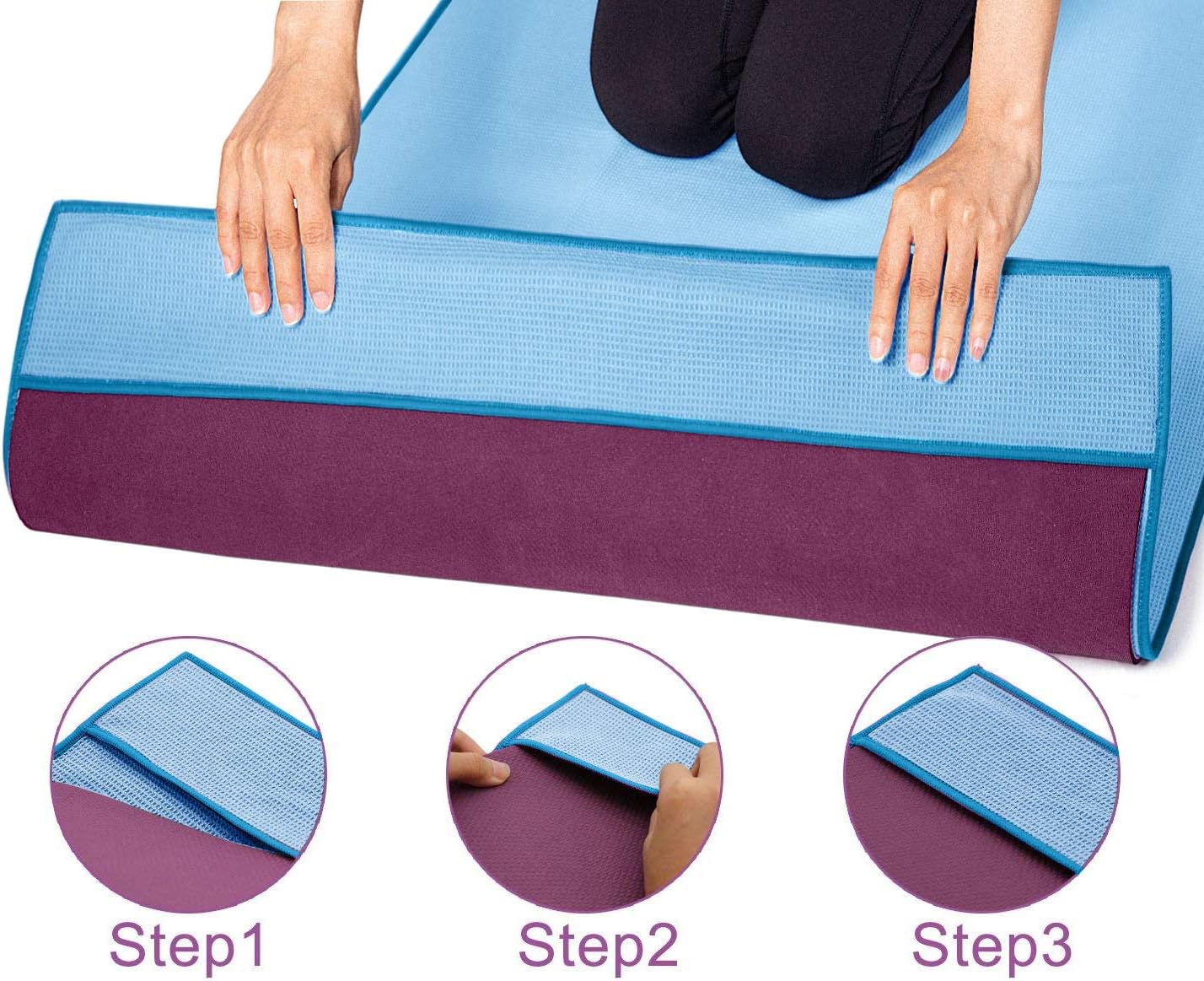 Heathyoga Hot Yoga Towel Non Slip, Microfiber Non Slip Yoga Mat Towel, Exclusive Corner Pockets Design, Dual-Grip, Sweat Absorbent, Perfect for Hot Yoga, Bikram, Pilates and Yoga Mats