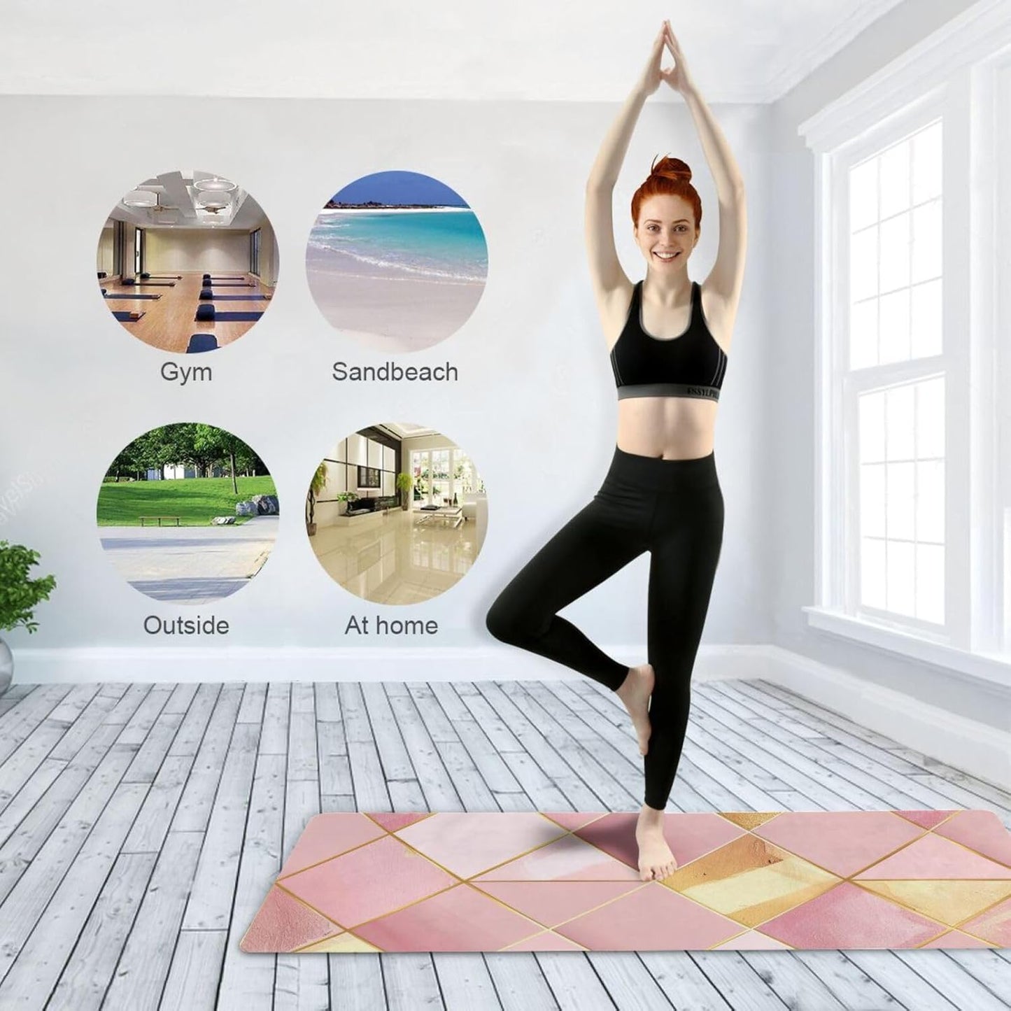 E and Gold Plaid Background yoga mat bulk for men printed, natural rubber non slip, bag for carrying tapete para ejercicio 71x26 inches