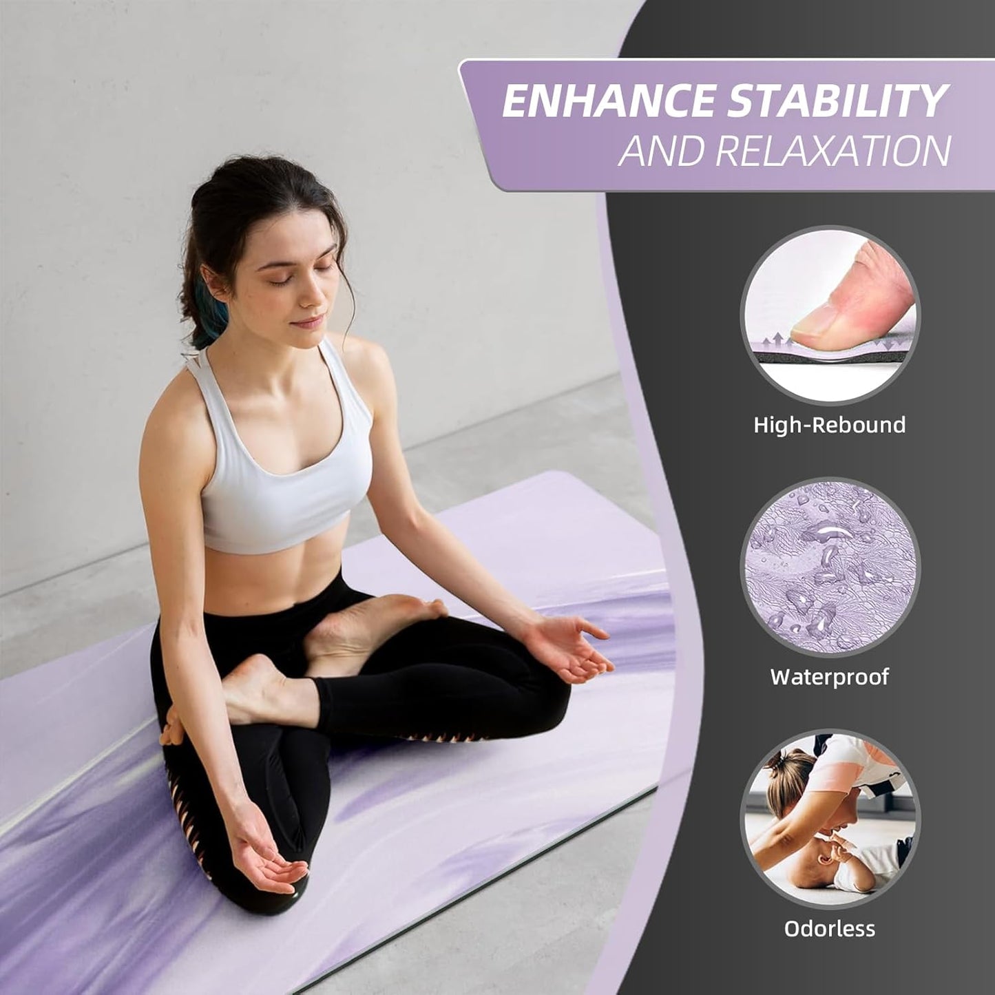Natural Rubber Yoga Mat, Matte PU Material Extra Thick Yoga Mat Non Slip, Eco Friendly Fitness Exercise Mat for Women Men Kids, Workout, Yoga, Pilates and Floor Exercise