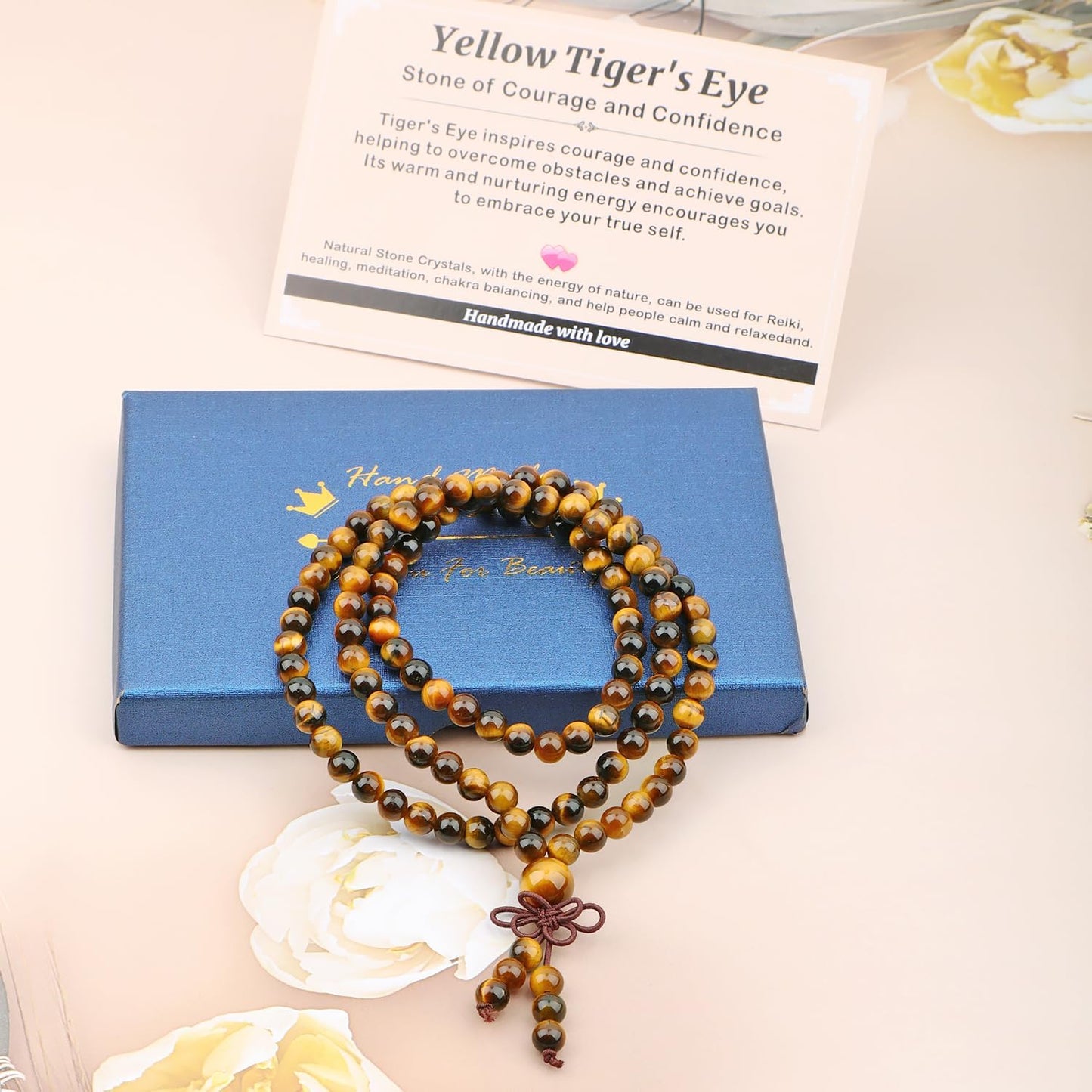AD Beads 6mm 8mm 108 Prayer Mala Jasper Elastic Bracelet - Handmade Yoga Meditation Healing Power Energy Gifts for Unisex Adult.
