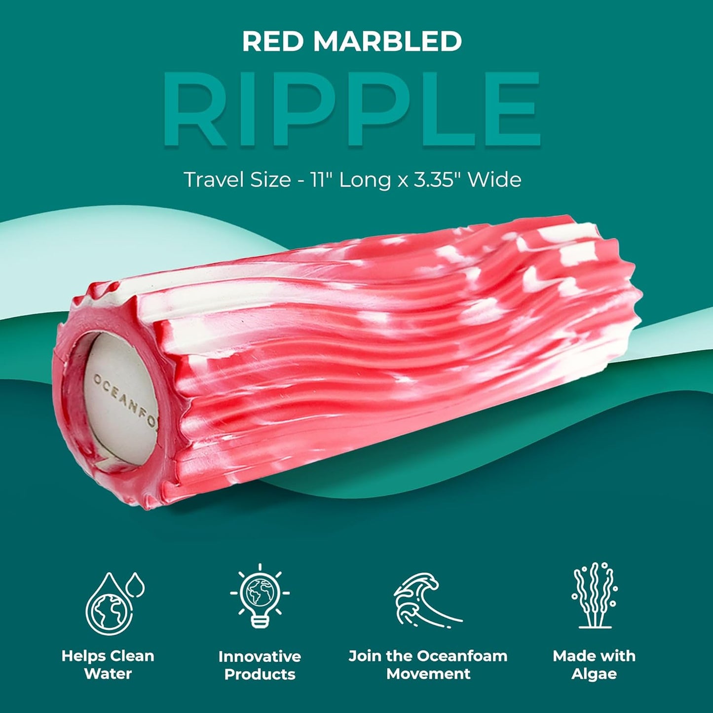 Oceanfoam Ripple Travel Foam Roller (11" x 3.35") Firm Mini Foam Roller for Physical Therapy, Deep Tissue Massage, Back Pain - High Density, Ergonomic Wave Textured - Yoga, Pilates, Exercise (Natural) - Colors A