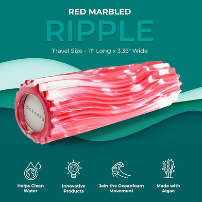 Oceanfoam Ripple Travel Foam Roller (11" x 3.35") Firm Mini Foam Roller for Physical Therapy, Deep Tissue Massage, Back Pain - High Density, Ergonomic Wave Textured - Yoga, Pilates, Exercise (Natural) - Colors A