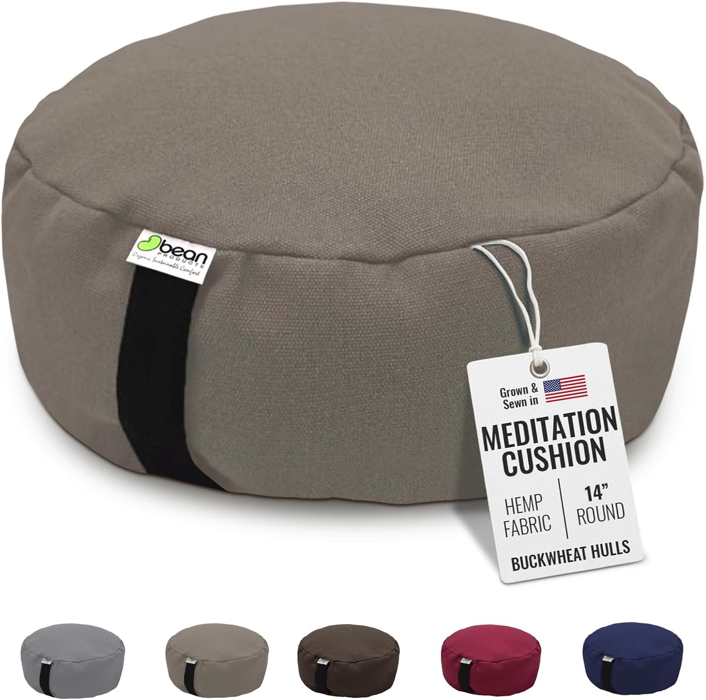Bean Products Hemp Zafu Meditation Cushion for Sitting on Floor, Hemp Yoga Pillow, Zafu Meditation Pillow, Zen Seiza Kneeling Prayer Pad Support - Made in USA - Round Natural